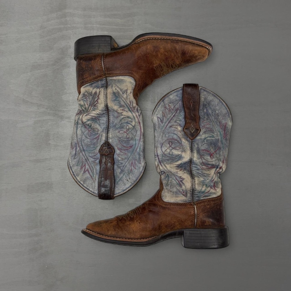 Ariat Western Boots Brown Distressed Leather Square Toe 10040422 Size 7B